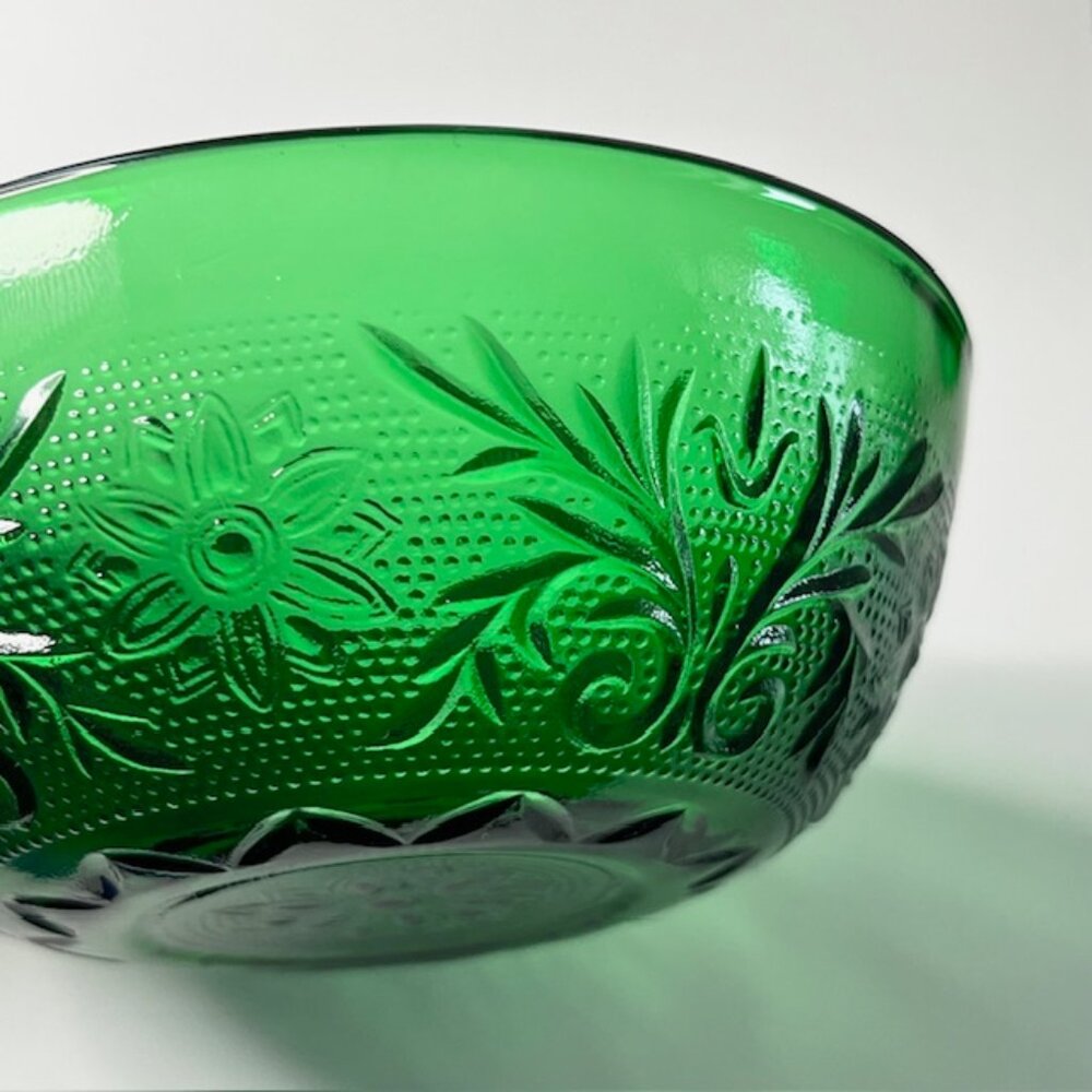 Emerald Green Pressed Glass Bowls - Set of 2 - Picture 2 of 5